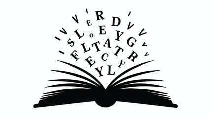 Open book with flying letters symbolizing knowledge and imagination concept