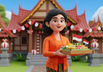 Indonesian Woman Offering Traditional Food