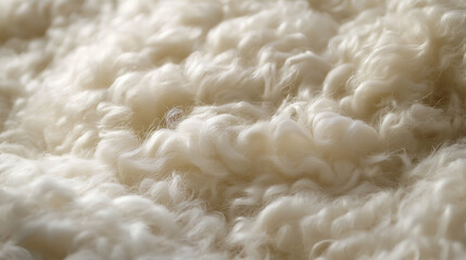 Close-up of Angora goat kid wool on a living animal, silky curly hair with a soft sheen