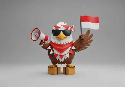 Patriotic Eagle Cartoon 3D Render: Independence Day Celebration