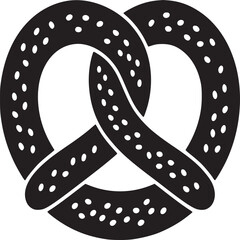 A black and white graphic illustration of a pretzel with small white dots on a white background