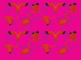 Scarlet Ibis Cartoon Character Seamless Wallpaper Background