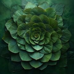 Fototapeta premium Concentric Green Leaves: Nature's Perfect Symmetry Forming a Stunning Floral Pattern.