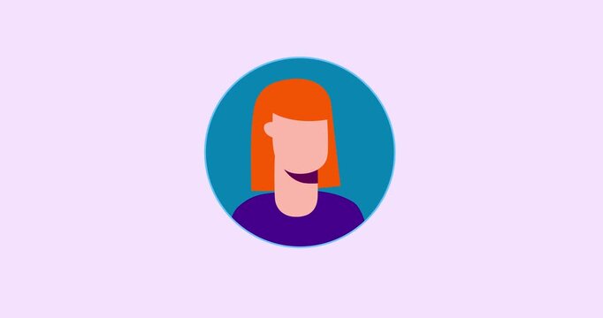 Woman simple light circle red hair head rotating isolated on pink. Animated cartoon business video infographic motion design explainer style female character rotation flat design transparent animation