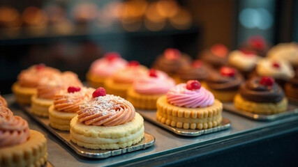 Delicious Pastries Displayed in a Bakery Showcase