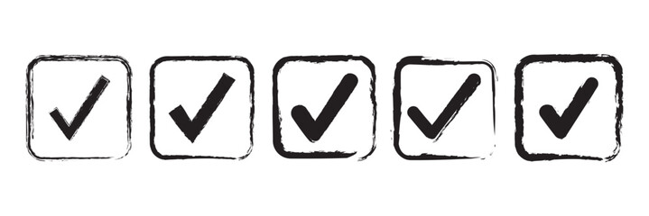 Grunge tick icon collection. Hand drawn black check mark in grunge style. tick mark symbol set. Vector illustrator.