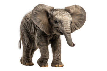 Fototapeta premium Playful baby elephant in nature wildlife photography outdoor setting. Isolated on transparent background, png.