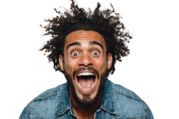 Exciting celebration of joyful emotions studio portrait bright light. Isolated on transparent background, png.