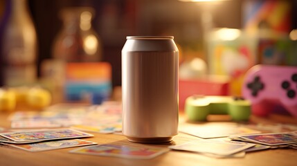Beverage Can Mockup for a Fun and Nostalgic Game Night