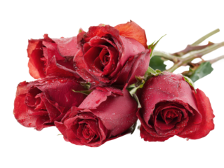 Gifting beautiful red roses floral arrangement studio close-up love. Isolated on transparent background, png.