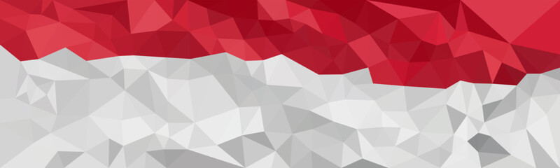 A polygon art representation of the Indonesian flag, featuring geometric red and white shapes.


