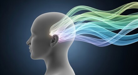 Mind Power: Human Head with Abstract Energy Flow, Creative Thinking and Mental Health Concept
