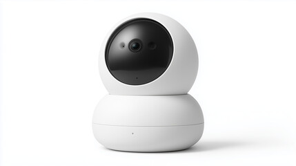 Smart Home Security Robot with Black Camera Lens in White Finish