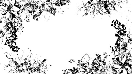 Black and white floral corner design with flowers leaves and branches creating a decorative frame effect
