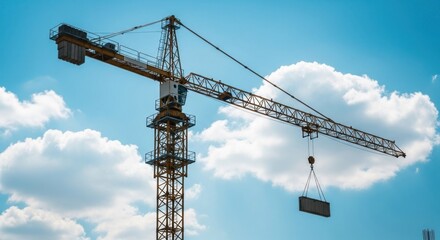 Tower crane against a partly cloudy blue sky