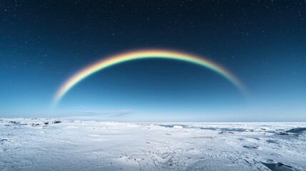 A glowing arc of geomagnetic activity over a tundra, starry backdrop, copy space on the left,