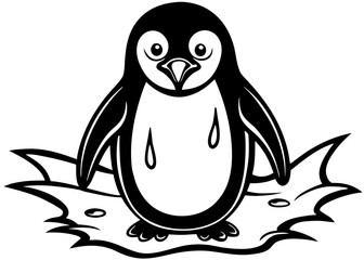 Fototapeta premium Cute cartoon penguin standing on ice
