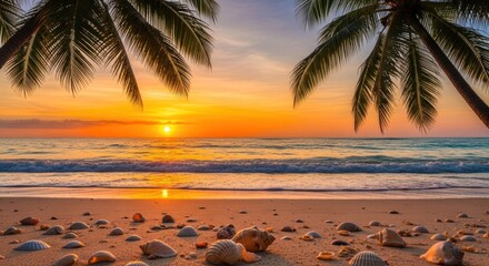 Tropical sunset beach scene