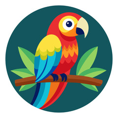 Fototapeta premium Colorful macaw parrot perched on a branch with leaves