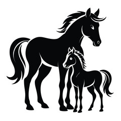 Elegant Silhouette of a Mare and Foal A Bond of Nurturing and Graceful Beauty Symbolizing Family and the Strength of Motherhood