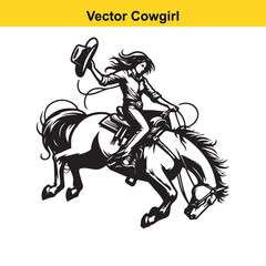 Cowgirl & Racing Horse – Vector Line Art.