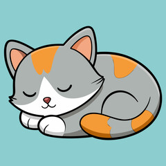 Obraz premium Cute calico cat sleeping peacefully on a blue background