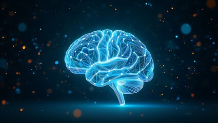 Obraz premium Glowing blue digital brain illustrating artificial intelligence and neural networks
