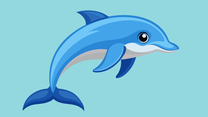 Fototapeta premium Cute cartoon blue dolphin jumping in clear blue water