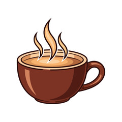Brown Coffee Cup with Steam Illustration on White Background