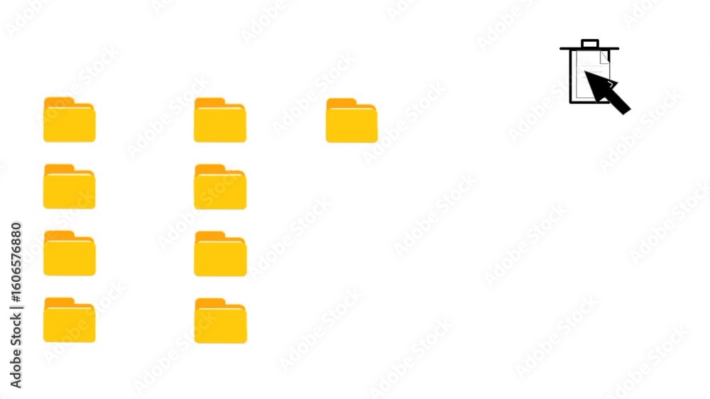 Poster deleting document action. remove file animation with cursor highlighting and dragging folder to tras