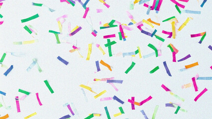 Confetti scatters on white backdrop. Celebratory, fun. Use for party marketing, festive design, website background.