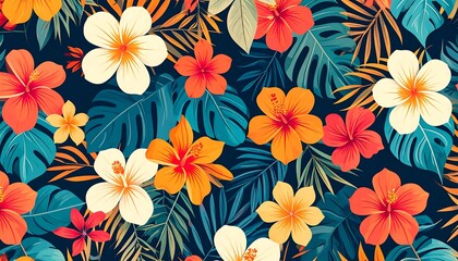 Tropical floral pattern with summer background.