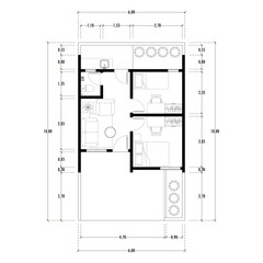 Black and White floor plan of a modern unfurnished house for your design. Suburban house vector blueprint. Architectural background.	