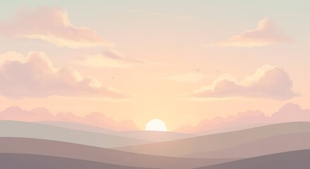 Serene Sunset Over Rolling Hills: A Pastel Dream