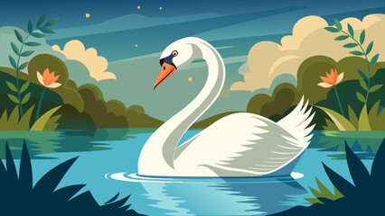 Obraz premium Elegant swan gliding on a serene lake at dusk