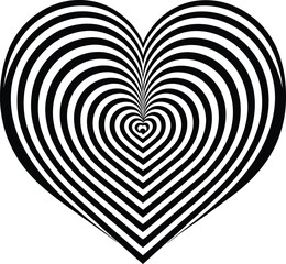 Obraz premium Black and white heart design with a swirling, curved line pattern creating an optical illusion, perfect for a unique valentine's backdrop