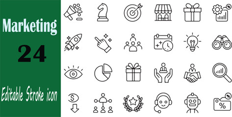 Fototapeta premium Collection of twenty-four editable stroke line icons representing business and marketing concepts