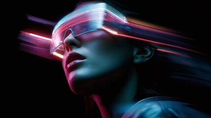 Futuristic Woman Wearing Neon LED Visor in Cyberpunk Style