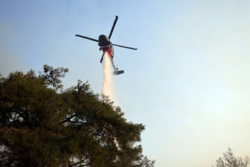 Firefighting Helicopter Extinguishing Forest Blaze Near Limassol