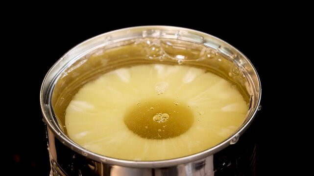Pineapple Ring Dropped Into Open Can With Splash