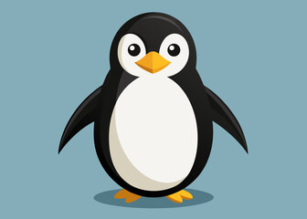 Obraz premium Cute cartoon penguin standing on a blue background