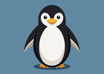 Obraz premium Cute cartoon penguin standing on a blue background