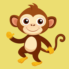 Obraz premium Cute cartoon monkey waving hello with a friendly smile