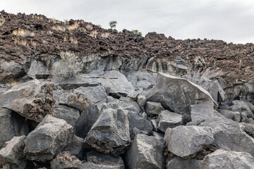 BASALT, ROCKS OF SAN FRANCISCO VOLCANIC FIELD. Bonito Lava Flow. A’a Trailhead, Sunset Crater Volcano National Monument, Flagstaff,  Arizona
