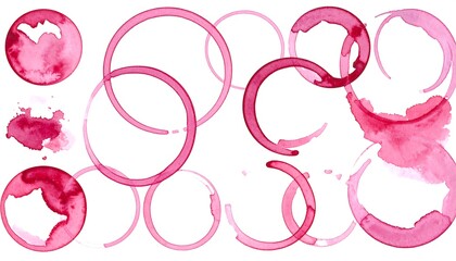 Obraz premium Watercolor circles and stains in shades of crimson and rose create a decorative background ideal