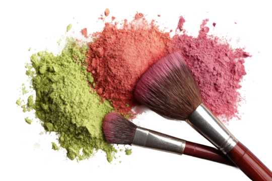 Makeup application techniques indoor beauty studio tutorial. Isolated on transparent background, png.