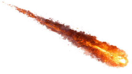 Meteor shower lighting up the night sky outdoor action scene. Isolated on transparent background, png.