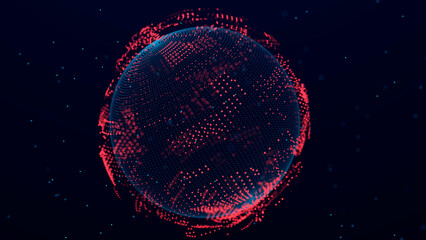 Digital technology background. Abstract sphere with elements connecting dots and lines. Network connection 3d Widescreen	