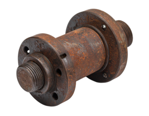 Rusty vehicle axle on white background
