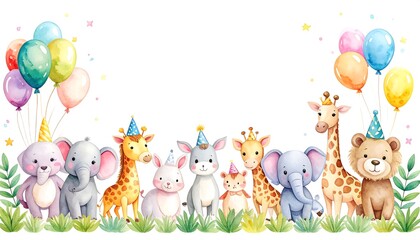 Watercolor festive animals celebrating in whimsical style for joyous occasion